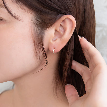 ピアス ニッケルフリー キュービックジルコニア メタル ワンタッチ フープピアス