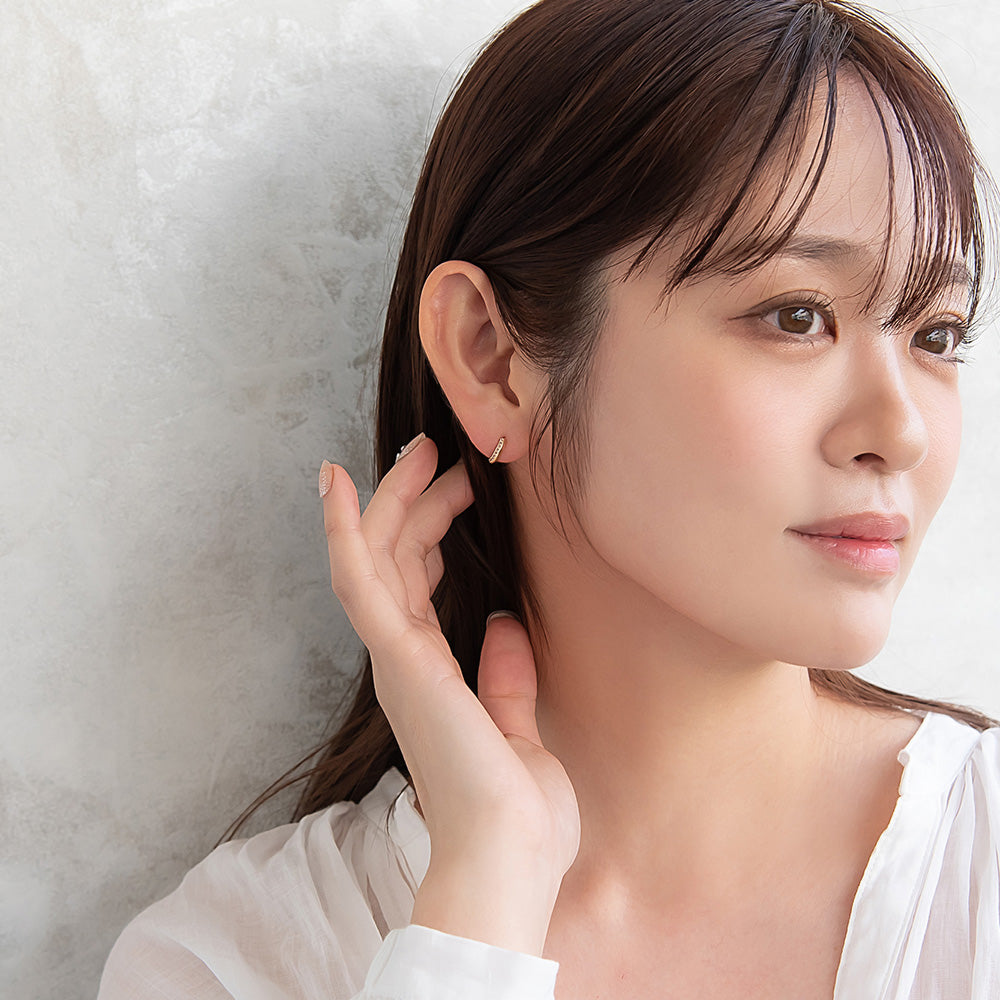 ピアス ニッケルフリー キュービックジルコニア メタル ワンタッチ フープピアス