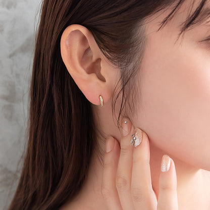 ピアス ニッケルフリー キュービックジルコニア メタル ワンタッチ フープピアス