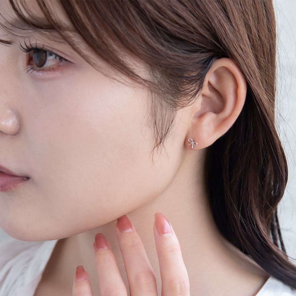 ピアス ニッケルフリー シルバー925 ミニ リボン スタッドピアス