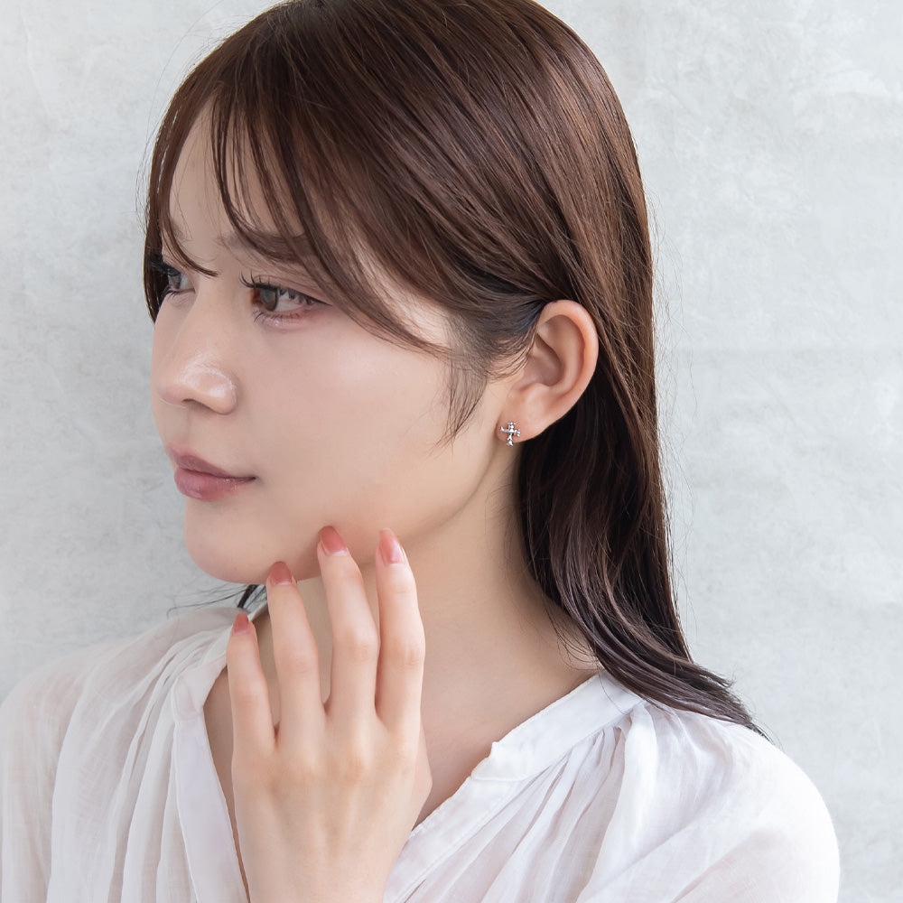 ピアス ニッケルフリー シルバー925 ミニ クロス スタッドピアス