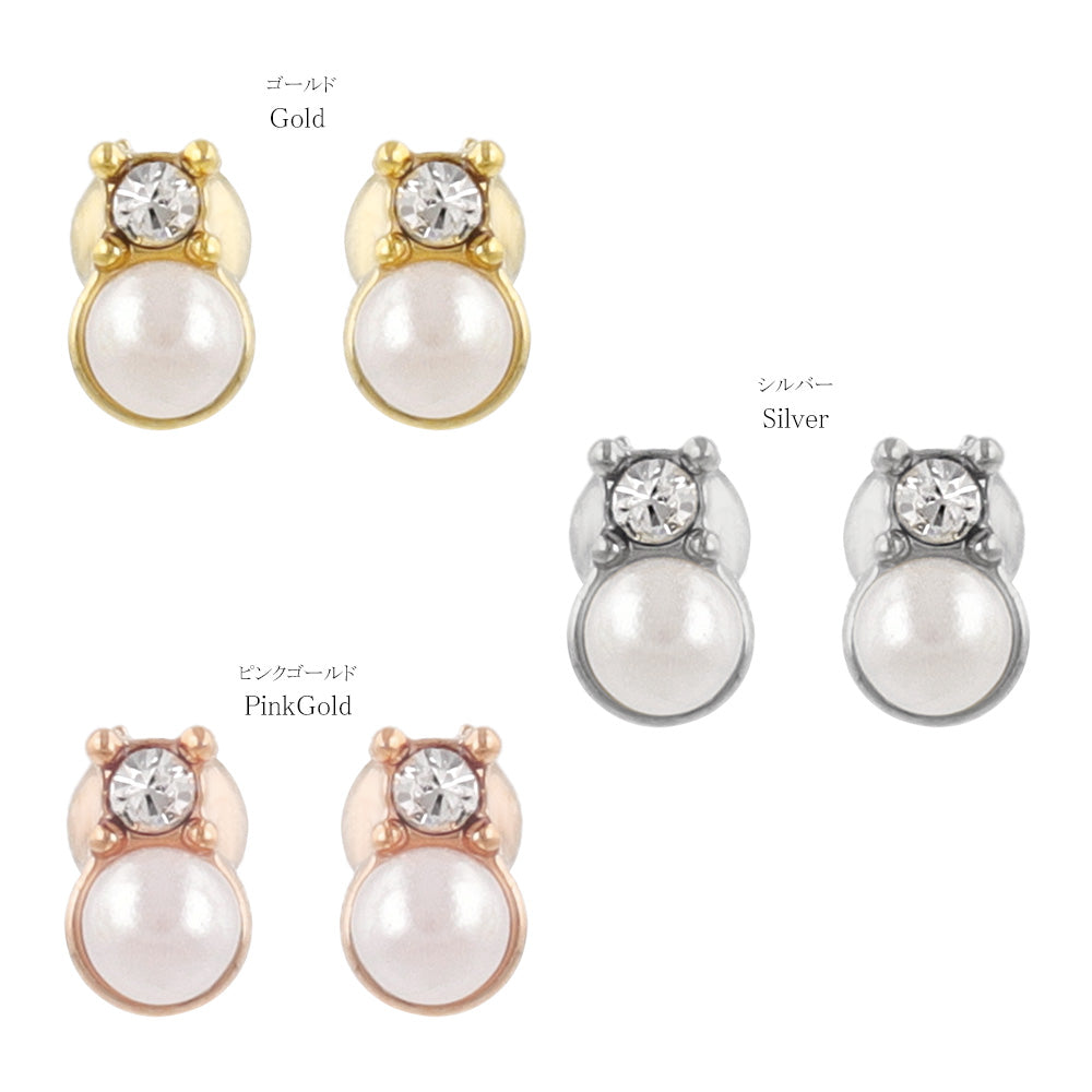 ピアス tiny. ニッケルフリー メタル ストーン パール ライン 小粒 スタッドピアス