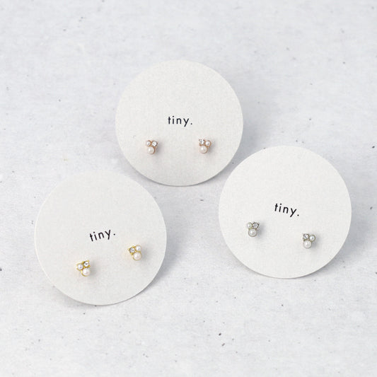 ピアス tiny. ニッケルフリー メタル ストーン ダブル パール 小粒 スタッドピアス