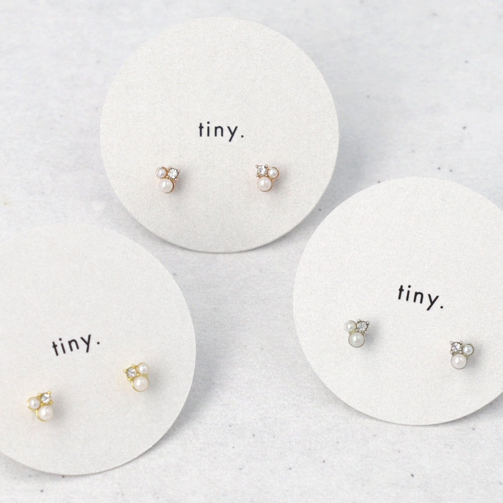 ピアス tiny. ニッケルフリー メタル ストーン ダブル パール 小粒 スタッドピアス