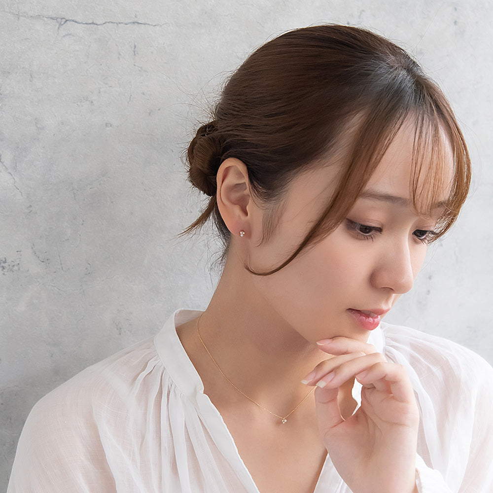 ピアス tiny. ニッケルフリー メタル ストーン ダブル パール 小粒