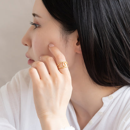 リング ステンレス キュービックジルコニア ハーフ ループ ライン フリーサイズ 指輪