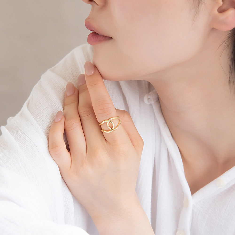 リング ステンレス キュービックジルコニア ハーフ ループ ライン フリーサイズ 指輪