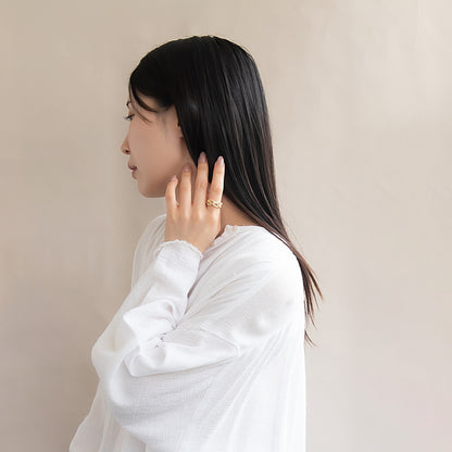 リング ステンレス キュービックジルコニア トリプル ウェーブ ライン フリーサイズ 指輪