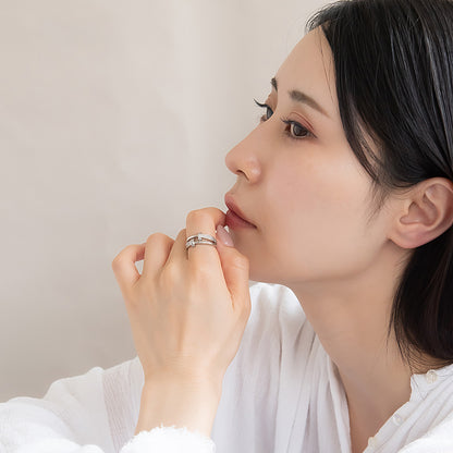 リング ステンレス キュービックジルコニア ライン 2連風 フリーサイズ 指輪