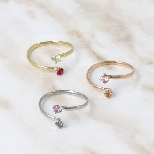 リング ニッケルフリー メタル バイカラー ストーン ダブル フリーサイズ 指輪 ピンキーリング