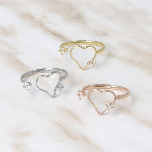 リング ニッケルフリー メタル ミニ ストーン ハート フリーサイズ 指輪 ピンキーリング