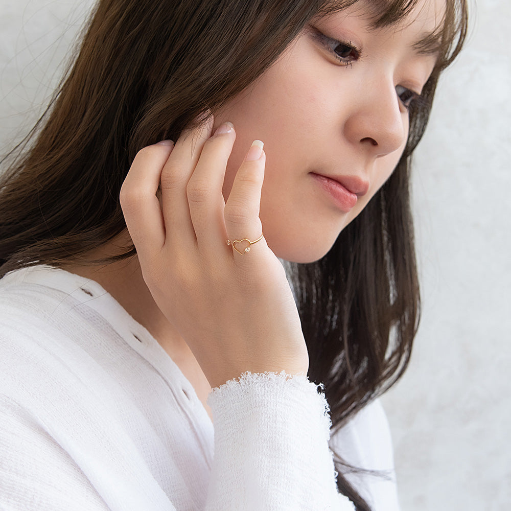 リング ニッケルフリー メタル ミニ ストーン ハート フリーサイズ