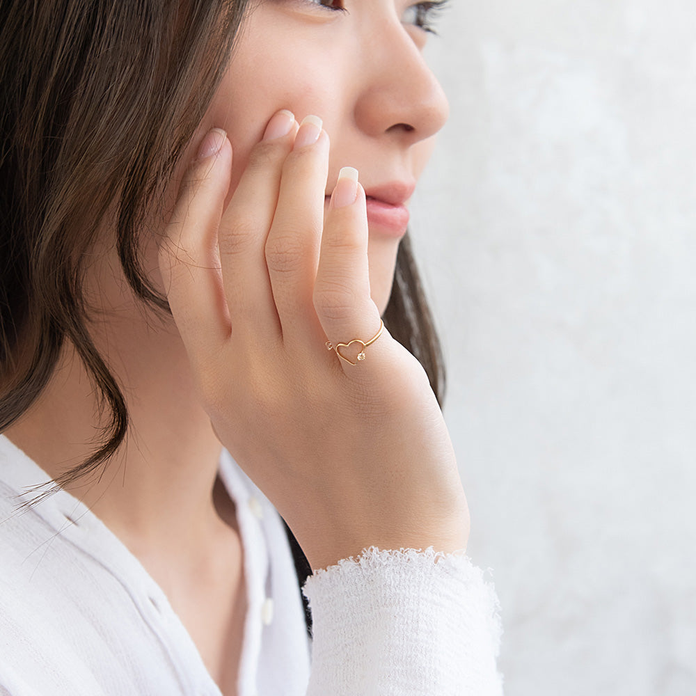 リング ニッケルフリー メタル ミニ ストーン ハート フリーサイズ