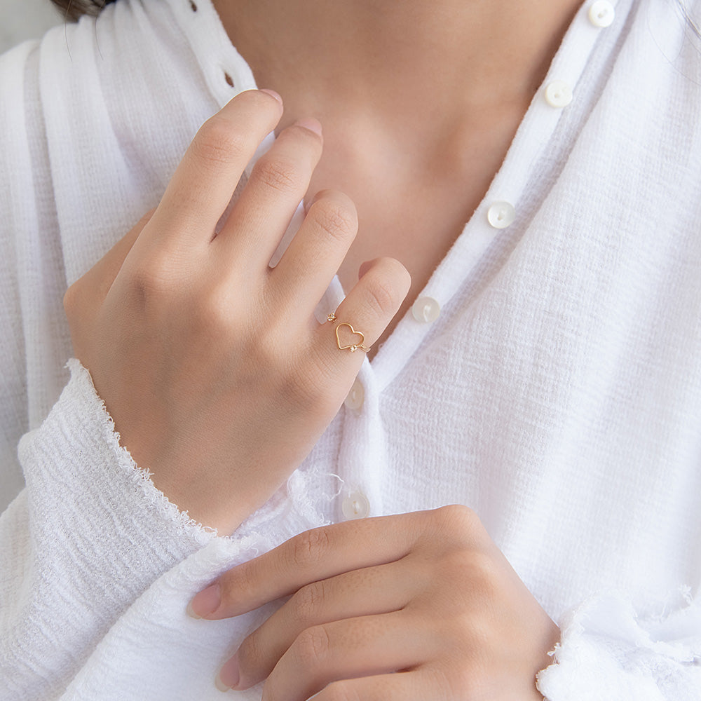 リング ニッケルフリー メタル ミニ ストーン ハート フリーサイズ