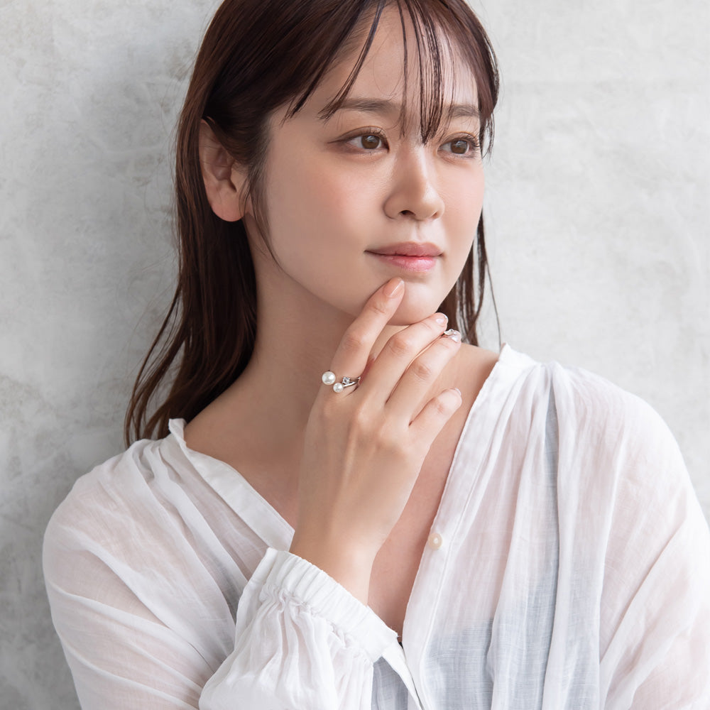 リング ニッケルフリー メタル パール ダブル ストーン 12号 指輪