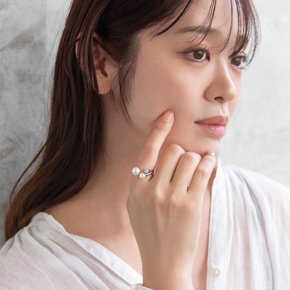 リング ニッケルフリー メタル パール ダブル ストーン 12号 指輪