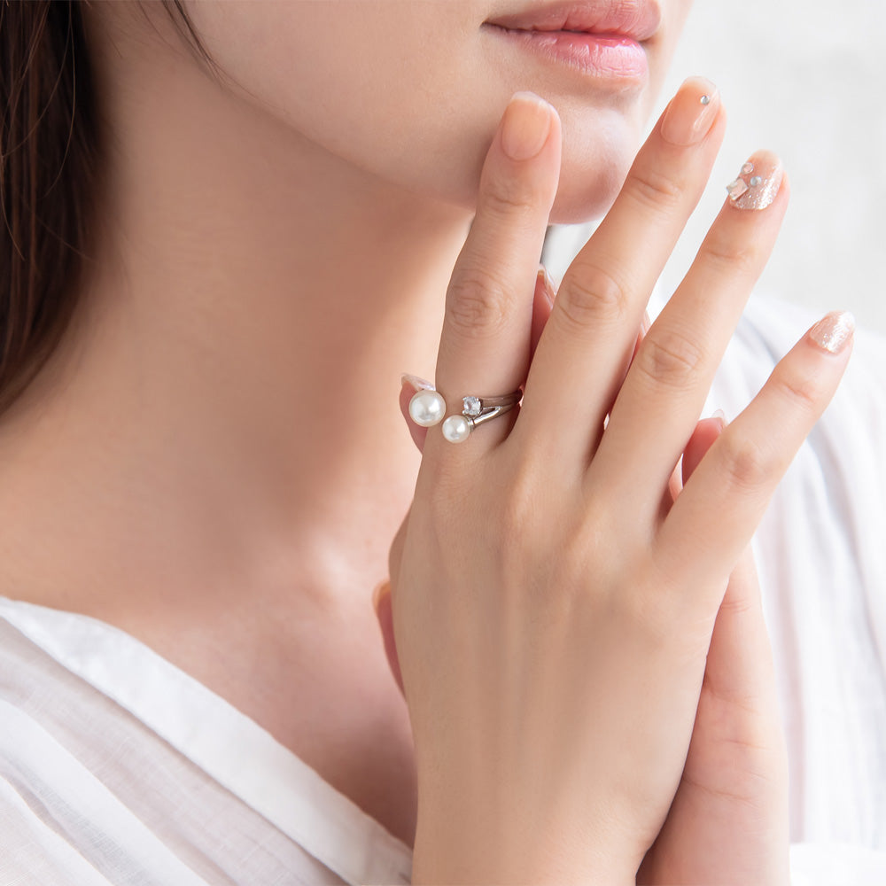 リング ニッケルフリー メタル パール ダブル ストーン 12号 指輪