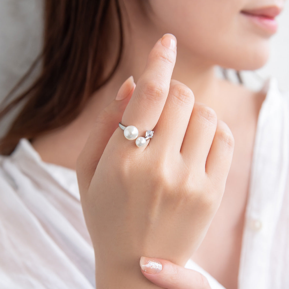 リング ニッケルフリー メタル パール ダブル ストーン 12号 指輪