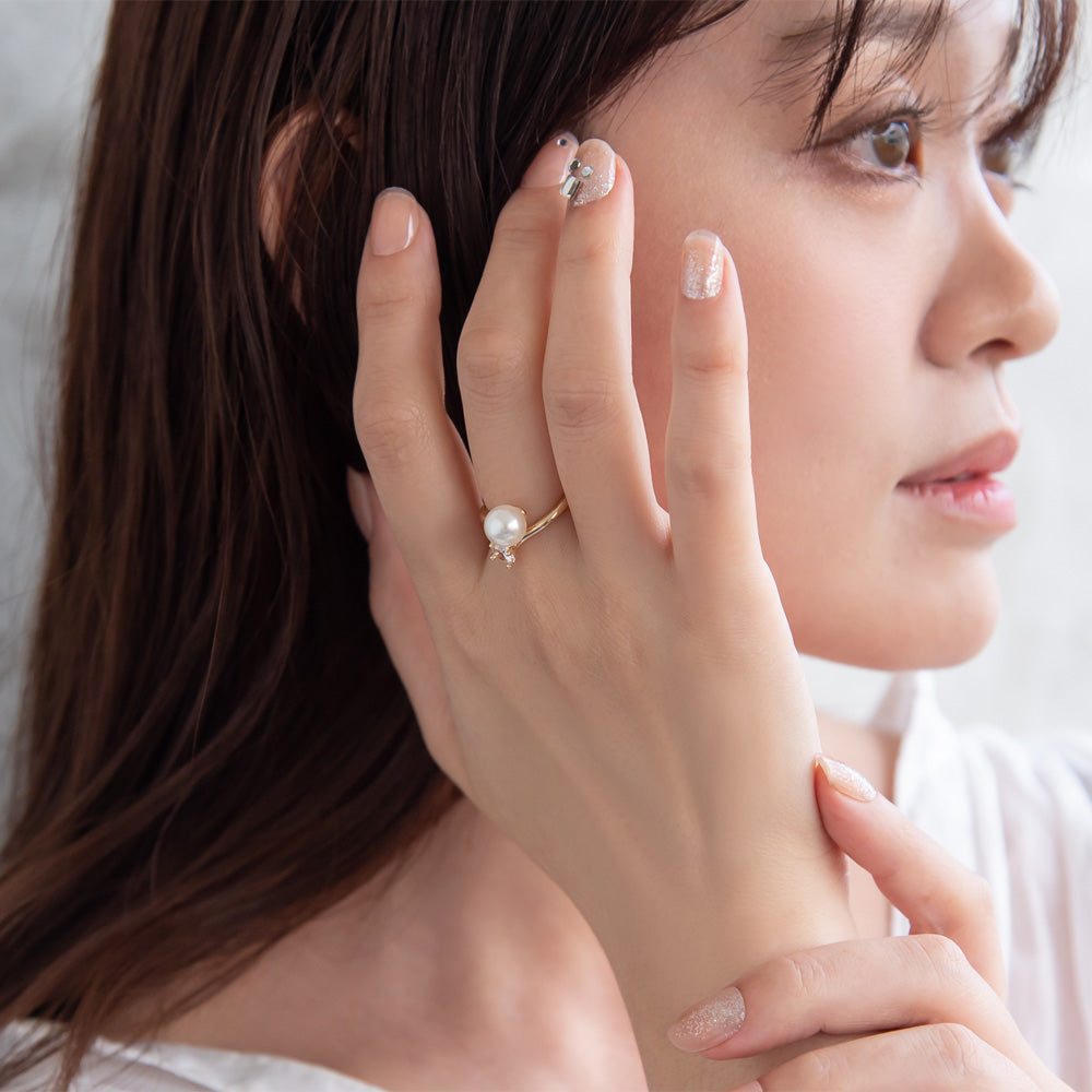 リング ニッケルフリー メタル パール ストーン クロス 12号 指輪