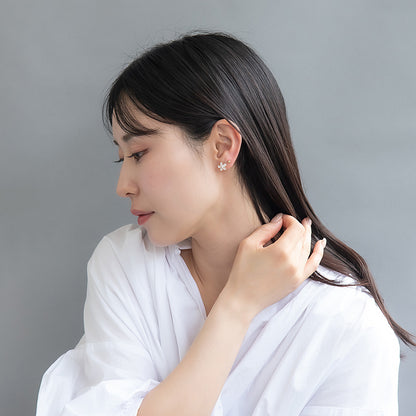 ピアス ニッケルフリー メタル キュービックジルコニア フラワー ストーン ボール 6個セット シルバー925ポスト スタッドピアス