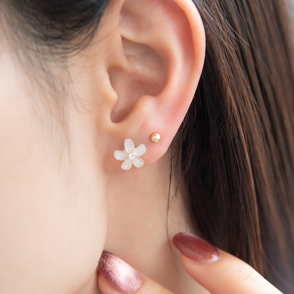 ピアス ニッケルフリー メタル キュービックジルコニア フラワー ストーン ボール 6個セット シルバー925ポスト スタッドピアス