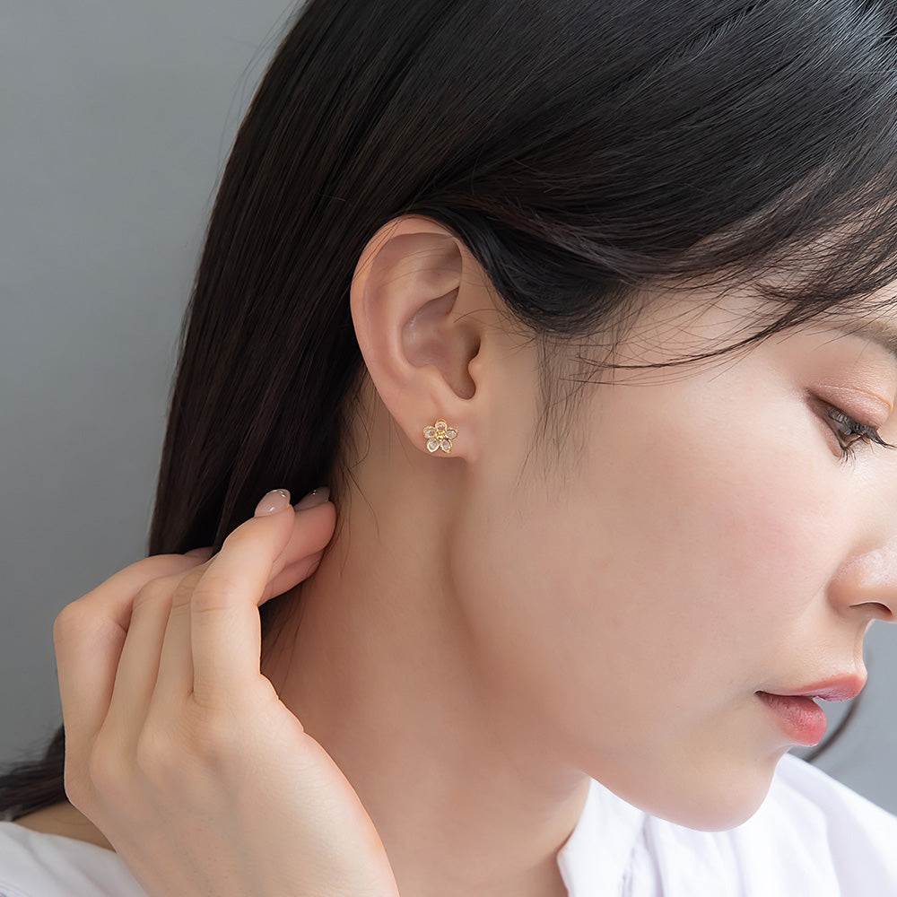 ピアス ニッケルフリー メタル キュービックジルコニア フラワー ストーン ボール 6個セット シルバー925ポスト スタッドピアス