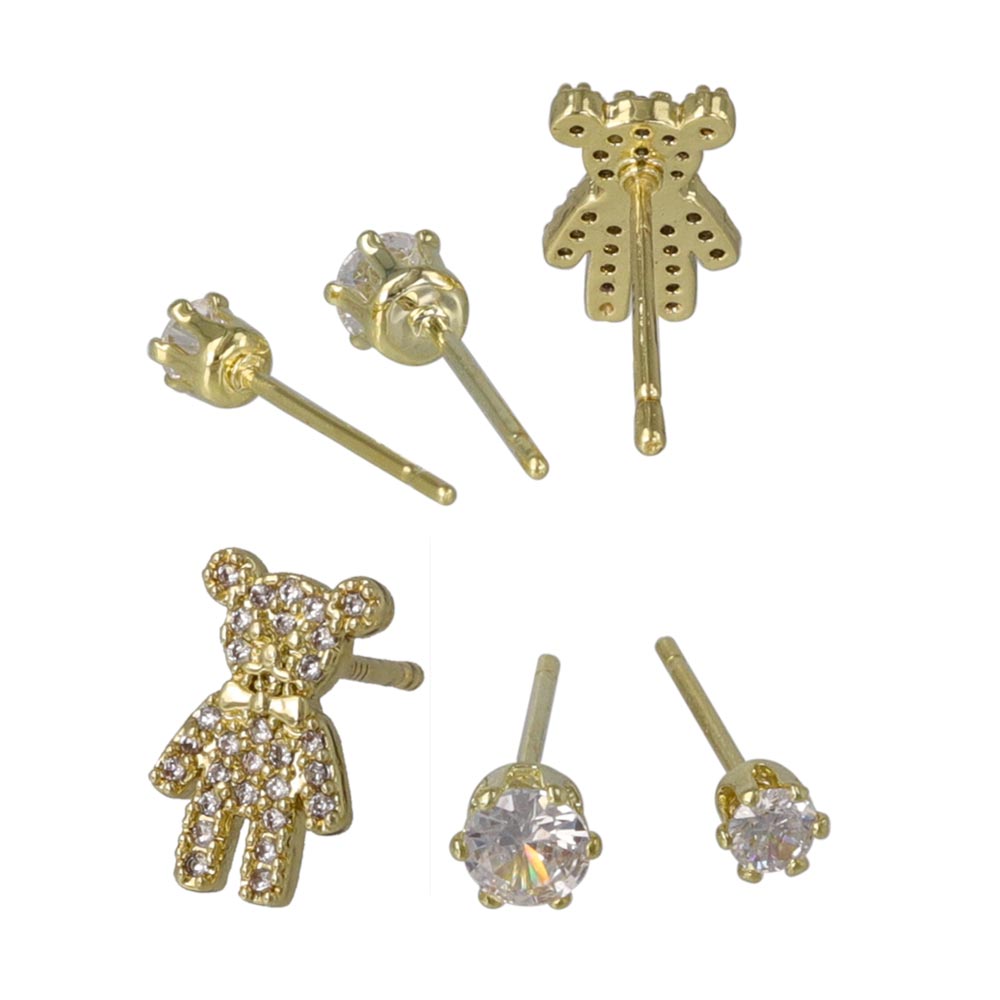 ピアス ニッケルフリー メタル キュービックジルコニア クマ 6個セット シルバー925ポスト スタッドピアス