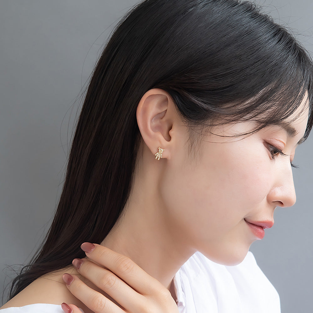 ピアス ニッケルフリー メタル キュービックジルコニア クマ 6個セット シルバー925ポスト スタッドピアス