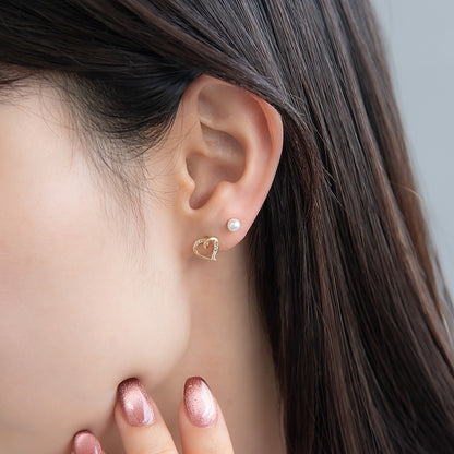 ピアス ニッケルフリー メタル キュービックジルコニア パール ライン ハート 6個セット スタッドピアス