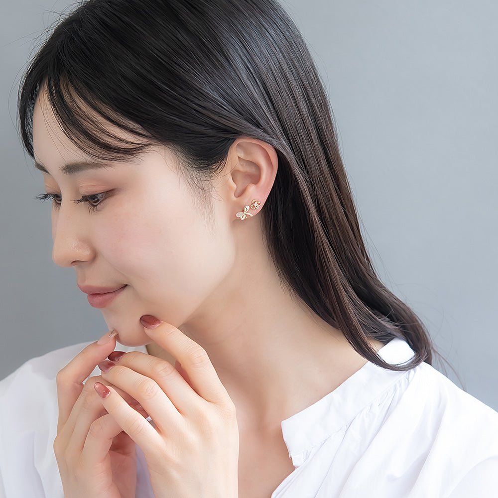 ピアス ニッケルフリー メタル キュービックジルコニア 合成キャッツアイ リボン クローバー 6個セット スタッドピアス