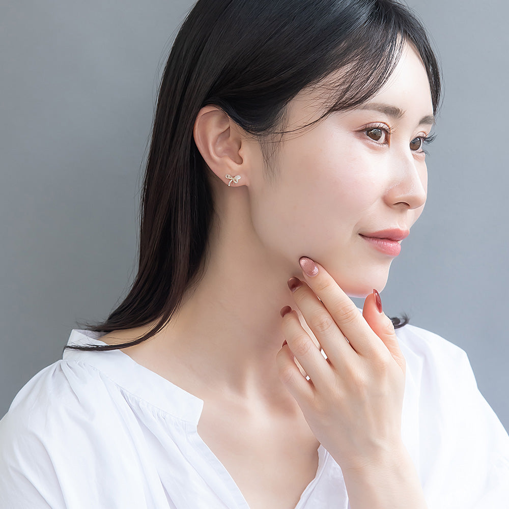 ピアス ニッケルフリー メタル キュービックジルコニア 合成キャッツアイ リボン クローバー 6個セット スタッドピアス