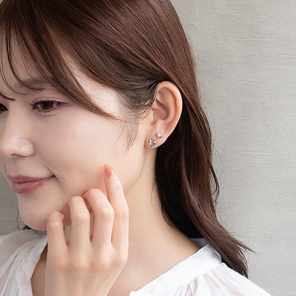 ピアス ニッケルフリー メタル ハート 釈迦玉ボール パール 6個セット チタンポスト スタッドピアス