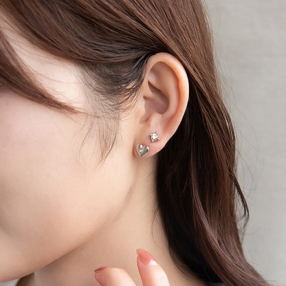 ピアス ニッケルフリー メタル ハート 釈迦玉ボール パール 6個セット チタンポスト スタッドピアス