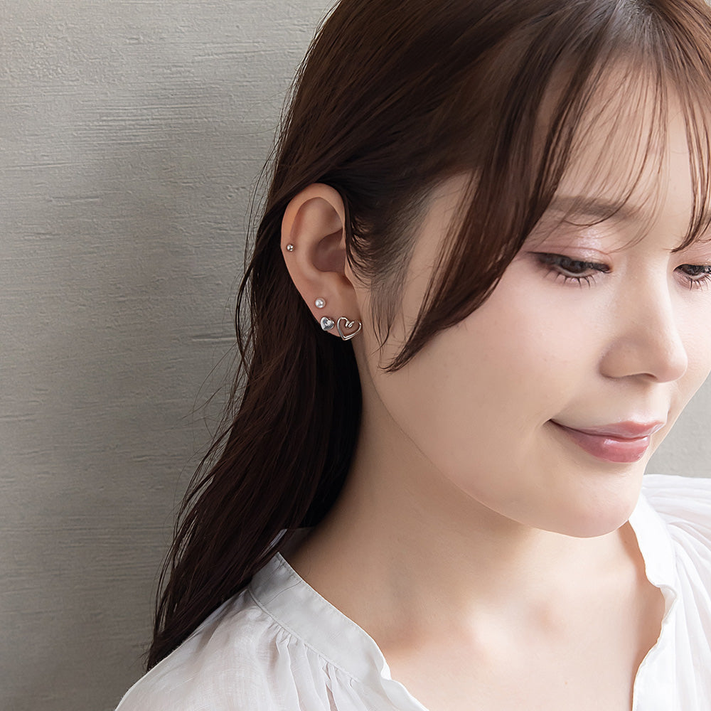 ピアス ニッケルフリー メタル ハート 釈迦玉ボール パール 6個セット チタンポスト スタッドピアス