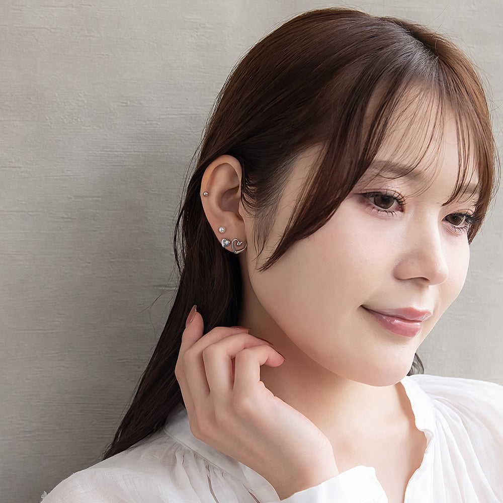 ピアス ニッケルフリー メタル ハート 釈迦玉ボール パール 6個セット チタンポスト スタッドピアス