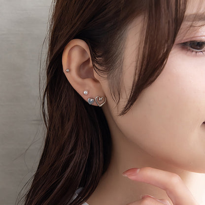 ピアス ニッケルフリー メタル ハート 釈迦玉ボール パール 6個セット チタンポスト スタッドピアス