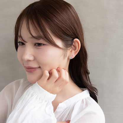 ピアス ニッケルフリー メタル リボン フラワー 釈迦玉ボール パール 6個セット チタンポスト スタッドピアス