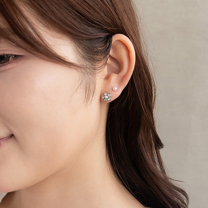 ピアス ニッケルフリー メタル リボン フラワー 釈迦玉ボール パール 6個セット チタンポスト スタッドピアス