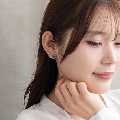 ピアス ニッケルフリー メタル リボン フラワー 釈迦玉ボール パール 6個セット チタンポスト スタッドピアス