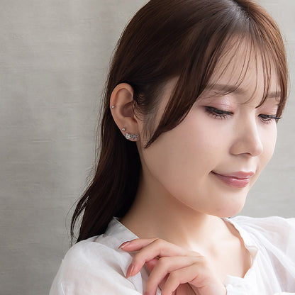 ピアス ニッケルフリー メタル リボン フラワー 釈迦玉ボール パール 6個セット チタンポスト スタッドピアス