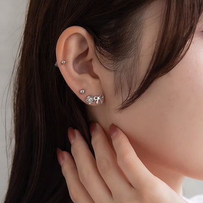 ピアス ニッケルフリー メタル リボン フラワー 釈迦玉ボール パール 6個セット チタンポスト スタッドピアス