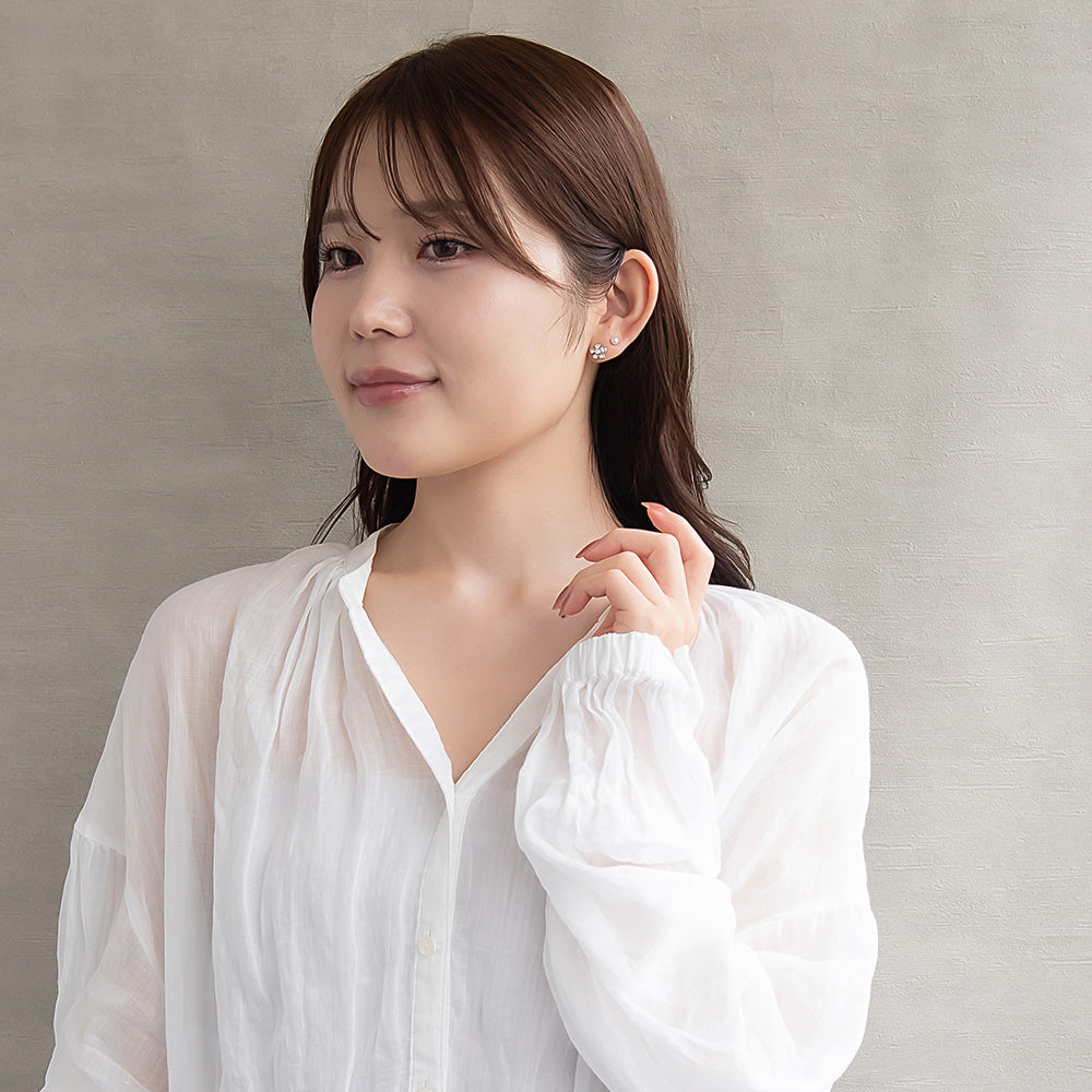 ピアス ニッケルフリー メタル リボン フラワー 釈迦玉ボール パール 6個セット チタンポスト スタッドピアス