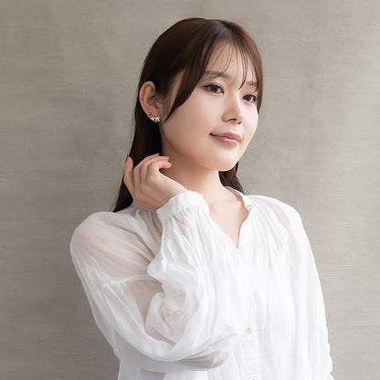 ピアス ニッケルフリー メタル リボン フラワー 釈迦玉ボール パール 6個セット チタンポスト スタッドピアス