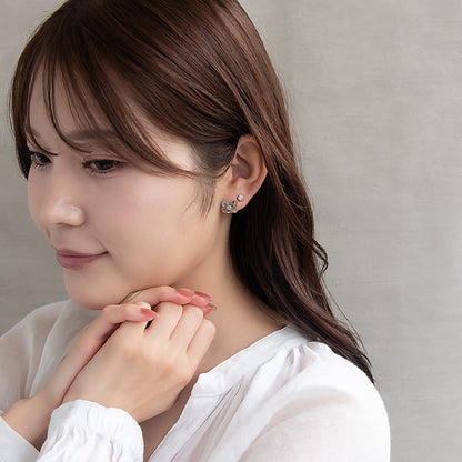 ピアス ニッケルフリー メタル バタフライ フラワー パール 釈迦玉ボール 6個セット チタンポスト スタッドピアス