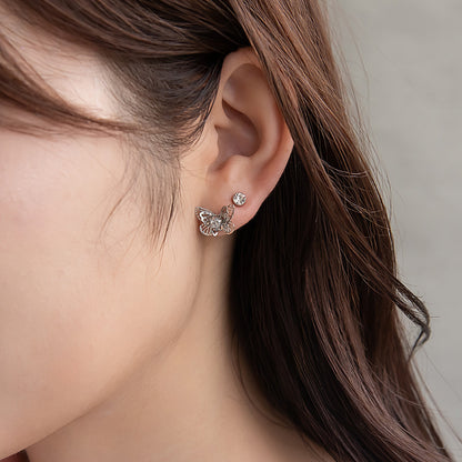 ピアス ニッケルフリー メタル バタフライ フラワー パール 釈迦玉ボール 6個セット チタンポスト スタッドピアス