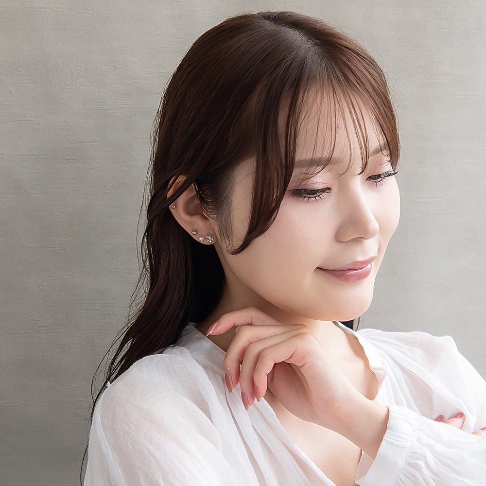 ピアス ニッケルフリー メタル バタフライ フラワー パール 釈迦玉ボール 6個セット チタンポスト スタッドピアス