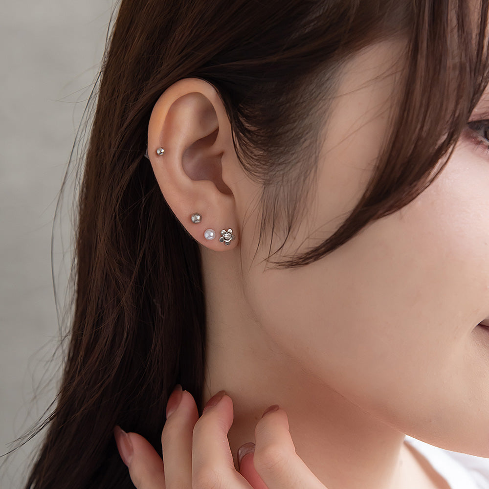 ピアス ニッケルフリー メタル バタフライ フラワー パール 釈迦玉ボール 6個セット チタンポスト スタッドピアス