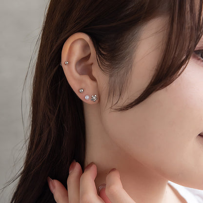 ピアス ニッケルフリー メタル バタフライ フラワー パール 釈迦玉ボール 6個セット チタンポスト スタッドピアス