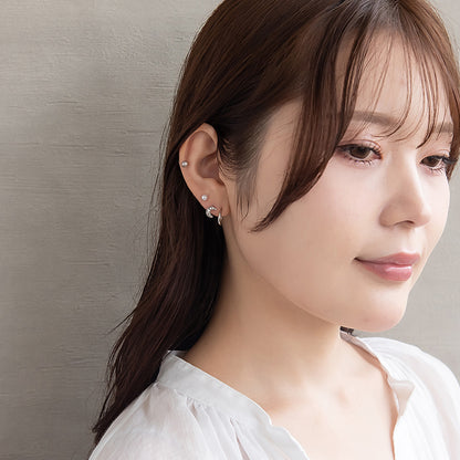 ピアス ニッケルフリー メタル ムーン スター C型 パール 釈迦玉ボール 6個セット チタンポスト スタッドピアス