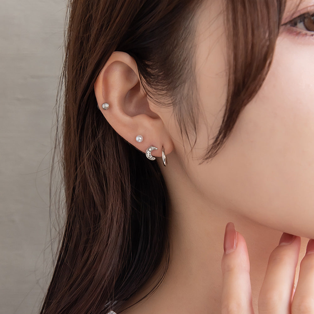 ピアス ニッケルフリー メタル ムーン スター C型 パール 釈迦玉ボール 6個セット チタンポスト スタッドピアス